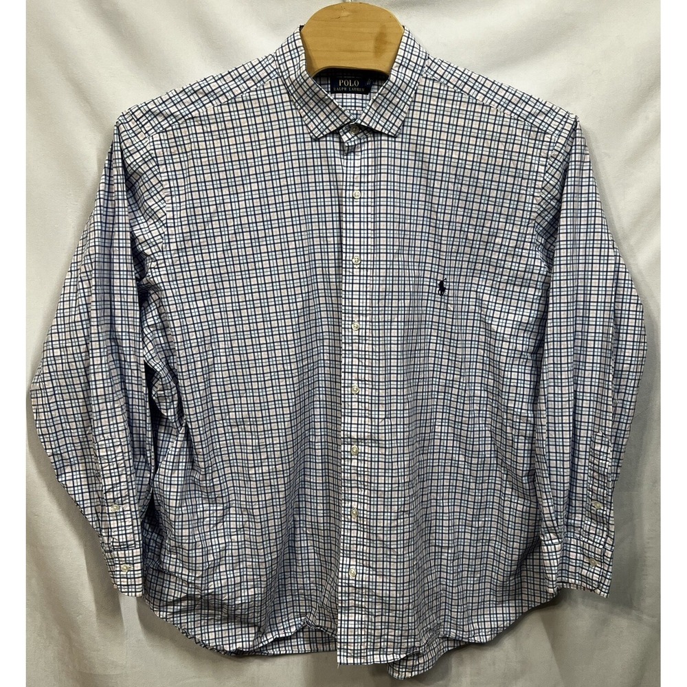 POLO RALPH LAUREN Mens Button Down Long Sleeve Dress Shirt Blue Pink White 3XB